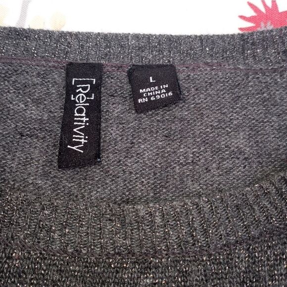 Relativity LGrayAngoraNylonRayon MetalicLngslvsKnitted CrewNeck Women's Sweater. - Picture 2 of 7